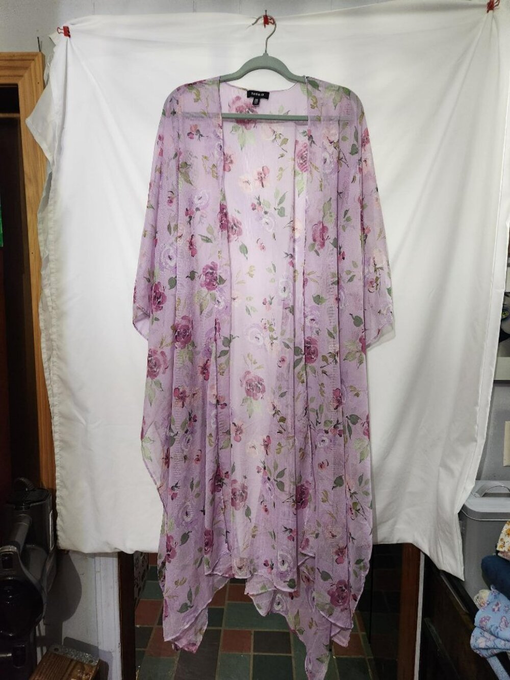Torrid Floral Chiffon Ruana Multi Pink Rose Kimono Duster Cover Up